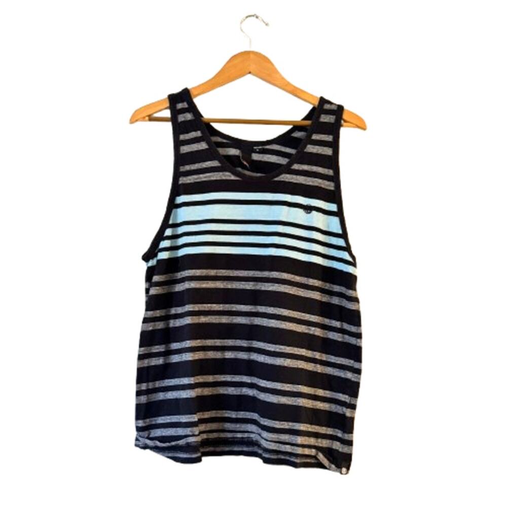 Element Men's Stripe Tank Top Size M Gray Logo Sleeveless Scoop Neck Pullover